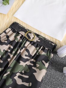 SHEIN 青少年女孩高低下擺上衣和吊帶上衣和迷彩印花長褲 - 彩色 - 查看 3