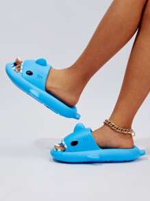 Women Shark Design Slides, Preppy Blue EVA Slides - Blue - View 5