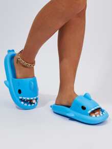 Women Shark Design Slides, Preppy Blue EVA Slides - Blue - View 7