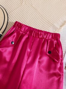 SHEIN Girls Flap Detail Split Hem Trousers - Hot Pink - View 3