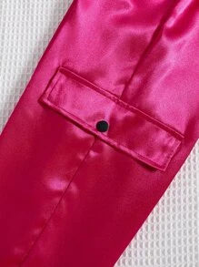 SHEIN Girls Flap Detail Split Hem Trousers - Hot Pink - View 4