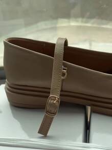 女士方頭瑪麗珍學院戶外平底鞋 - 杏色 - 查看 3