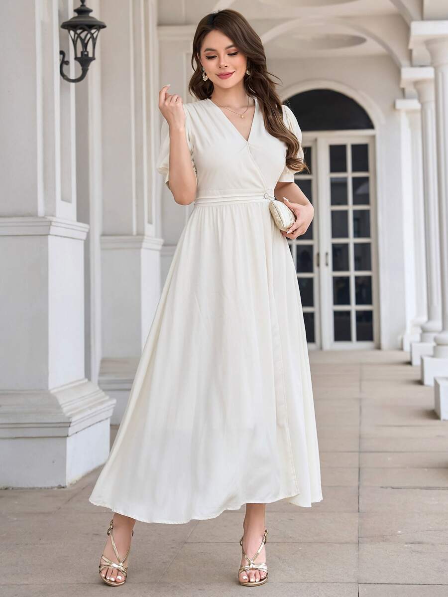 DAZY Đầm Trọn gói màu trơn Thanh lịch - Màu be - Xem 1