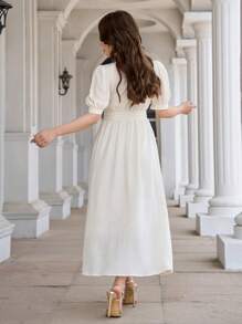 DAZY Đầm Trọn gói màu trơn Thanh lịch - Màu be - Xem 2