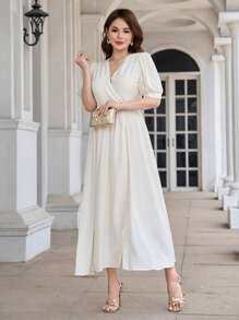 DAZY Đầm Trọn gói màu trơn Thanh lịch - Màu be - Xem 4