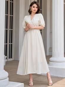 DAZY Đầm Trọn gói màu trơn Thanh lịch - Màu be - Xem 6