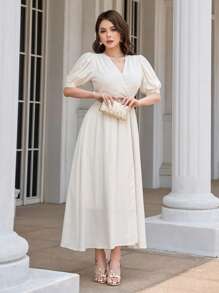 DAZY Đầm Trọn gói màu trơn Thanh lịch - Màu be - Xem 7