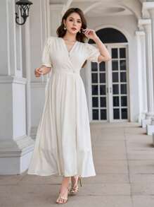 DAZY Đầm Trọn gói màu trơn Thanh lịch - Màu be - Xem 8