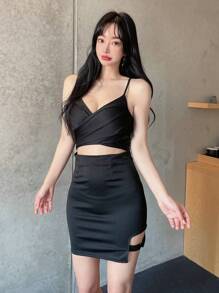 DAZY Solid Criss Cross Cut Out Cami Dress - Black - View 1