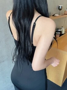 DAZY Solid Criss Cross Cut Out Cami Dress - Black - View 6