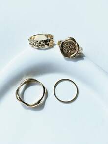 4入組水鑽裝飾戒指 - 金色 - 查看 2