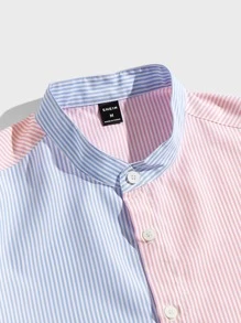 Manfinity VCAY 男士條紋印花撞色襯衫 - 淺粉色 - 查看 4
