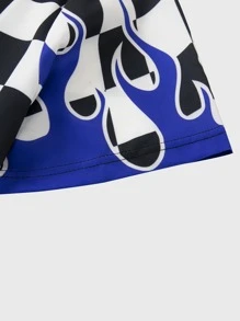 ROMWE MEN Street Life Hombres Camisa de cuadros & con estampado de fuego - Multicolor - Ver 3