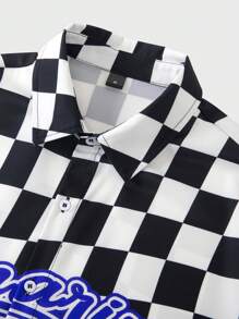 ROMWE MEN Street Life Hombres Camisa de cuadros & con estampado de fuego - Multicolor - Ver 4