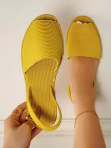 時尚涼鞋適用於女士針腳細節魚嘴露跟涼鞋 - 黃色 - 查看 1