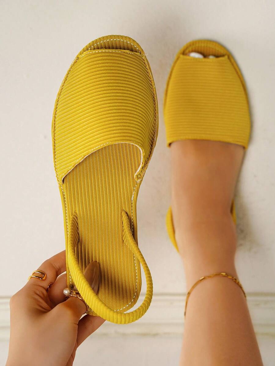 時尚涼鞋適用於女士針腳細節魚嘴露跟涼鞋 - 黃色 - 查看 1