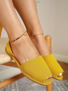 時尚涼鞋適用於女士針腳細節魚嘴露跟涼鞋 - 黃色 - 查看 5
