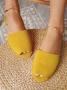 時尚涼鞋適用於女士針腳細節魚嘴露跟涼鞋 - 黃色 - 查看 7
