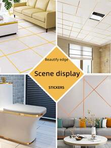 1roll PVC Floor Sealing Sticker, Minimalist Plain Floor Sealing Sticker For Home - Gold - View 6