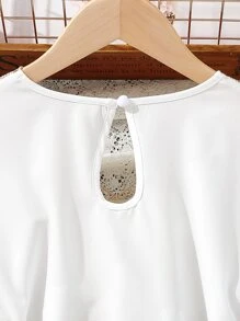 SHEIN 女孩蕾絲拼接荷葉邊腰帶荷葉邊下擺襯衫 - 白色 - 查看 5