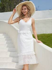 Eilly Bazar 蕾絲背心裙配褶邊裝飾 - 白色 - 查看 1