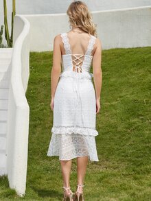 Eilly Bazar 蕾絲背心裙配褶邊裝飾 - 白色 - 查看 2