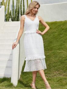 Eilly Bazar 蕾絲背心裙配褶邊裝飾 - 白色 - 查看 6