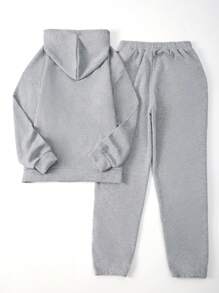 SHEIN Unity Pantalones deportivos con capucha con estampado de letra con cordón - Gris Claro - Ver 2