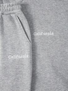 SHEIN Unity Pantalones deportivos con capucha con estampado de letra con cordón - Gris Claro - Ver 3