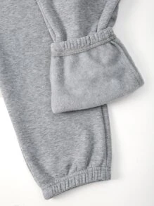 SHEIN Unity Pantalones deportivos con capucha con estampado de letra con cordón - Gris Claro - Ver 4