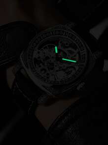 1入組黑色PU聚氨酯帶商業圓形錶盤機械手表,日常裝飾