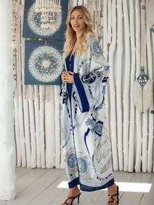 Kimono Plus Size Họa tiết Chain Họa tiết khăn - Nhiều màu - Xem 3