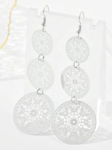 Bông tai thả tròn họa tiết bướm - trắng - Xem 1