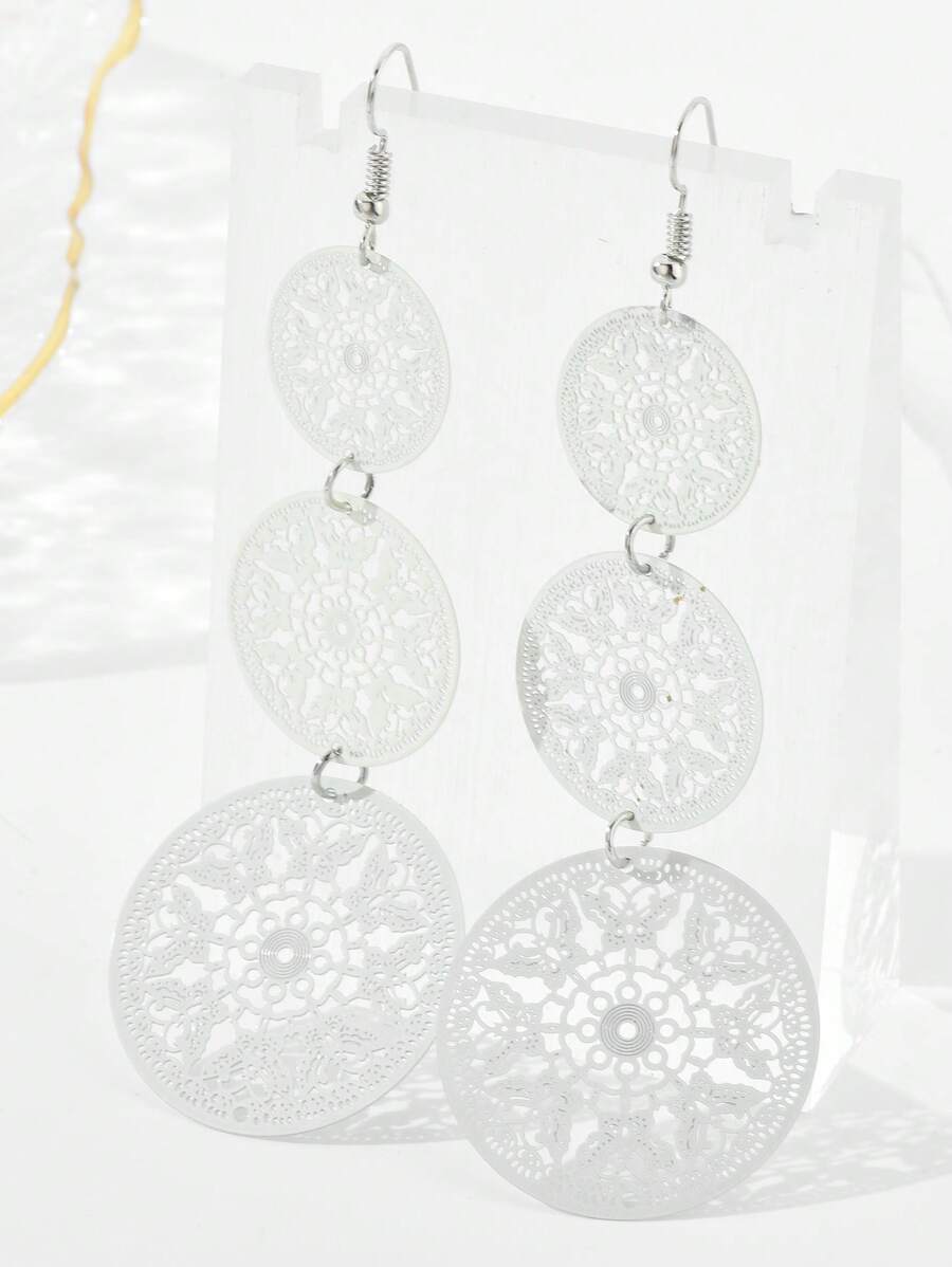 Bông tai thả tròn họa tiết bướm - trắng - Xem 1