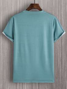 Manfinity Homme 男士山與標語圖案T恤無項鏈 - 青碧色 - 查看 2