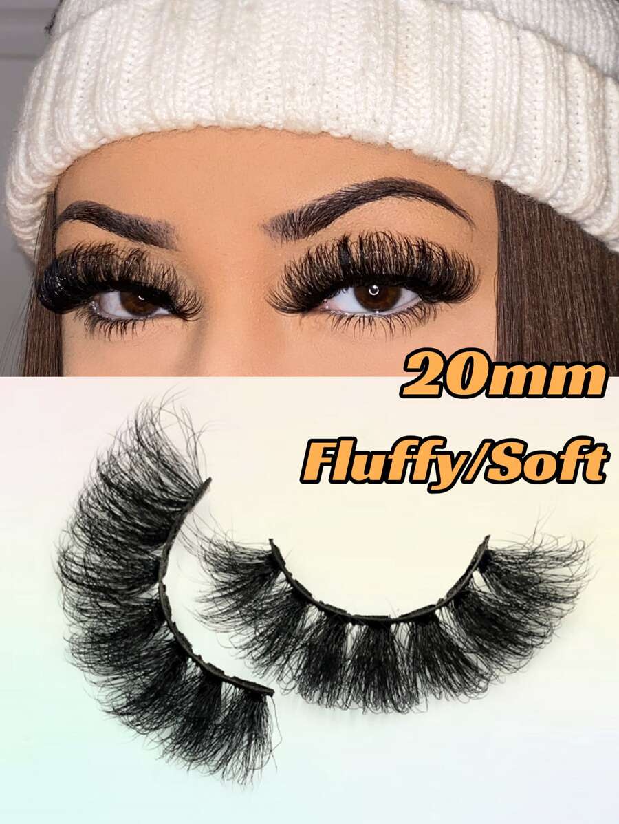 1对20毫米蓬松浓密俄式假睫毛，采用仿貂毛制成，自然柔软，打造迷人双眸 - 黑色 - 查看 1
