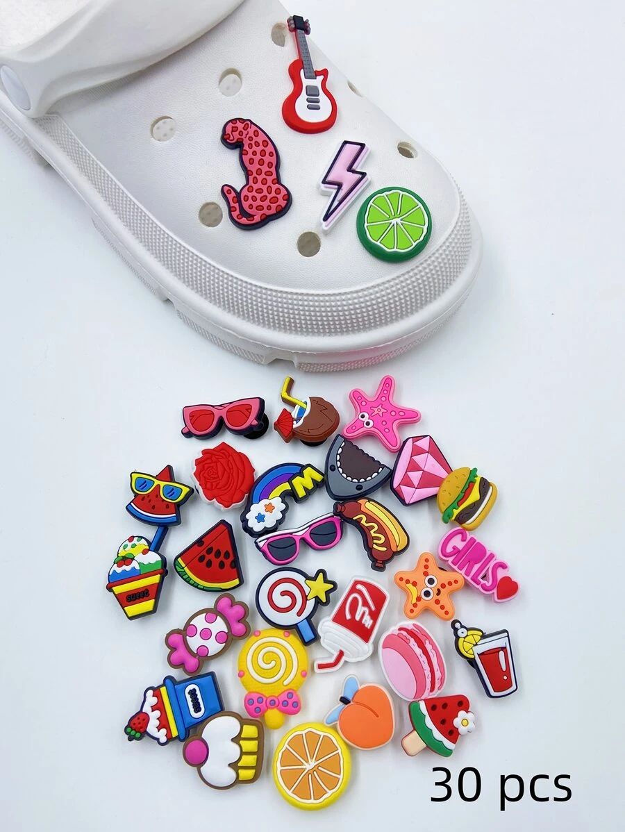 30 PCS Candy & Peach Design Shoe Decoration, PVC Cartoon Accessories For Clogs Slides