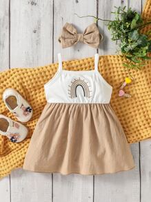 SHEIN Đầm em bé Thêu Khối Màu Giải trí - Nhiều màu - Xem 1