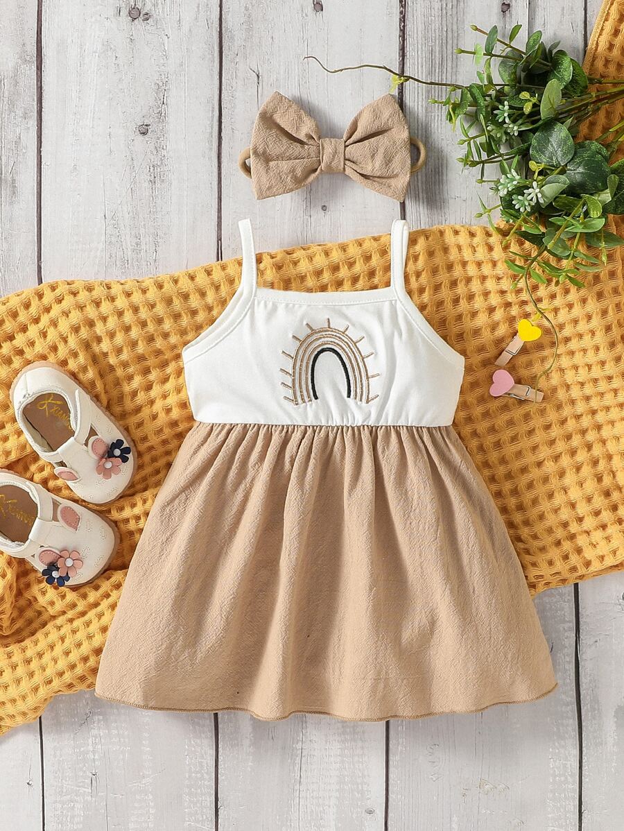 SHEIN Đầm em bé Thêu Khối Màu Giải trí - Nhiều màu - Xem 1