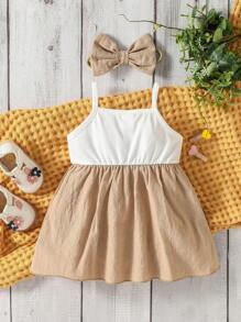 SHEIN Đầm em bé Thêu Khối Màu Giải trí - Nhiều màu - Xem 2