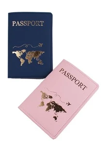 2 件套圖案護照套旅行護照夾護照錢包學校用品學校用品學校用品學生護照套護照袋護照袋飛行返校男女旅行必需品旅行配件度假配飾節日旅行配件套裝女士禮品情侶禮物 - 彩色 - 查看 1