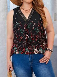 EMERY ROSE 大碼印花蕾絲拼接背心上衣 - 彩色 - 查看 4