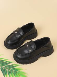 女孩鉚釘裝飾平底人造皮革時尚平底鞋