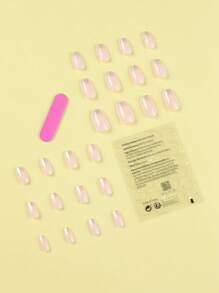 Get Glamorous with 24pcs Long Square Gradient French Glitter Fake Nail & 1pc Nail File & 1sheet Tape - Multicolor - View 2