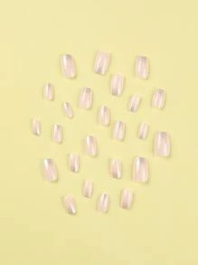 Get Glamorous with 24pcs Long Square Gradient French Glitter Fake Nail & 1pc Nail File & 1sheet Tape - Multicolor - View 4