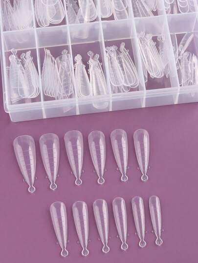 FULL BEAUTY 用1盒尖頭透明指甲延伸形態增強器，在家DIY指甲沙龍指甲增長壓貼指甲墊，美麗魅力由此開始，指甲供應材料