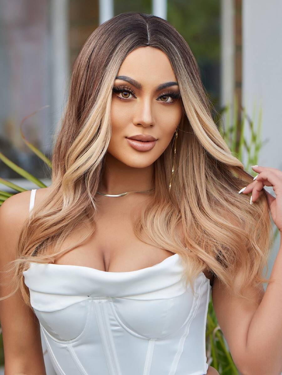 HAIRCUBE Nữ Tóc Giả 24 Inch Ombre Nâu Dài Xoăn Tóc Chia Tay Tóc Tổng Hợp - Nhiều màu - Xem 1