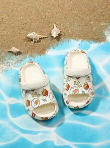 Boys Cartoon Duck Graphic Vented Clogs, EVA Slingback Fashion Clogs - White - View 3