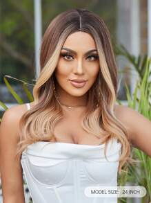 HAIRCUBE Nữ Tóc Giả 24 Inch Ombre Nâu Dài Xoăn Tóc Chia Tay Tóc Tổng Hợp - Nhiều màu - Xem 3