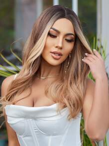 HAIRCUBE Nữ Tóc Giả 24 Inch Ombre Nâu Dài Xoăn Tóc Chia Tay Tóc Tổng Hợp - Nhiều màu - Xem 4